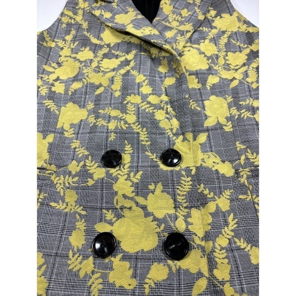 Hutch Longline Vest Grey Plaid Yellow Floral Small Double Breasted - Picture 11 of 15